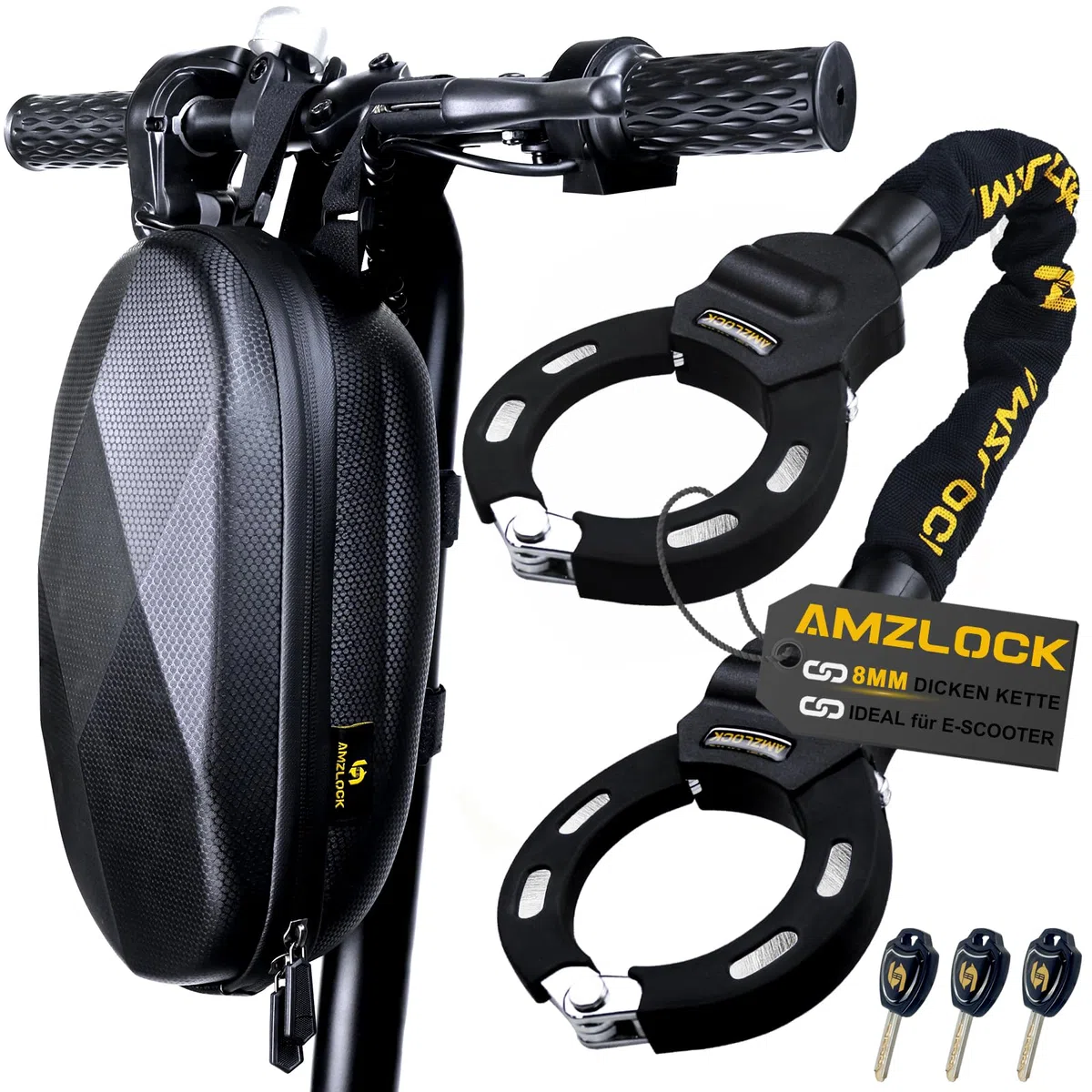 Lucchetto Monopattino Elettrico, Catena Monopattino Elettrico da 8 mm, Lucchetto a Manette con Chiavi e Borsa, Ideale per Monopattini e Biciclette