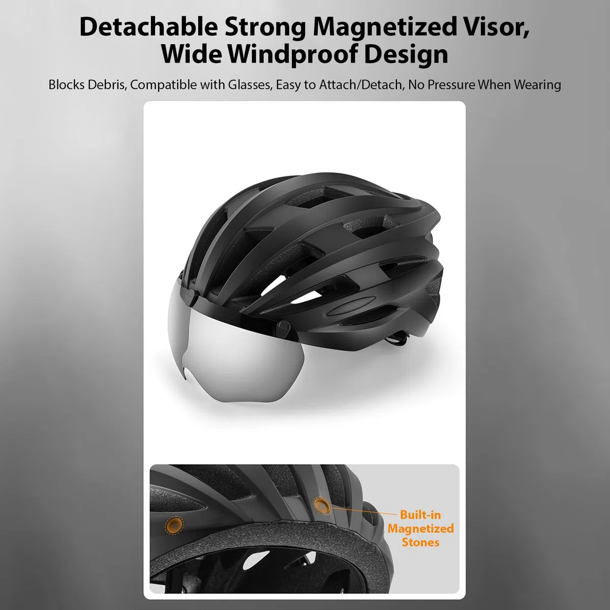Mingzhe Casco da Bici con Visiera Magnetica Adatta per 62-65 Cm | Costruzione PC EPS, Occhiali Magnetizzati, 24 Fori di Ventilazione, Attrezzatura da Ciclismo per le Corse