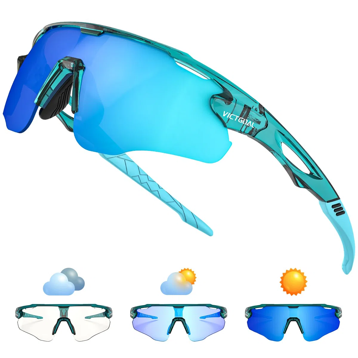 VICTGOAL Occhiali da Ciclismo Fotocromatici da Corsa per Uomini e Donne, Occhiali da Sole da Ciclismo con Telaio TR90 e Protezione UV Occhiali Sportivi per la Corsa in Bicicletta