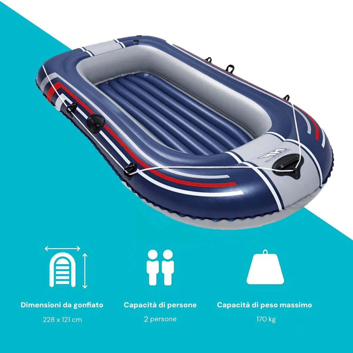 Avilia Gommone Gonfiabile a Remi per 2 Persone - Ideale per Relax e Diventrimento in Spiaggia e al Mare, per Esplorare Fiumi e Grotte - Resistente e Facile da Trasportare con Portata Max 170kg