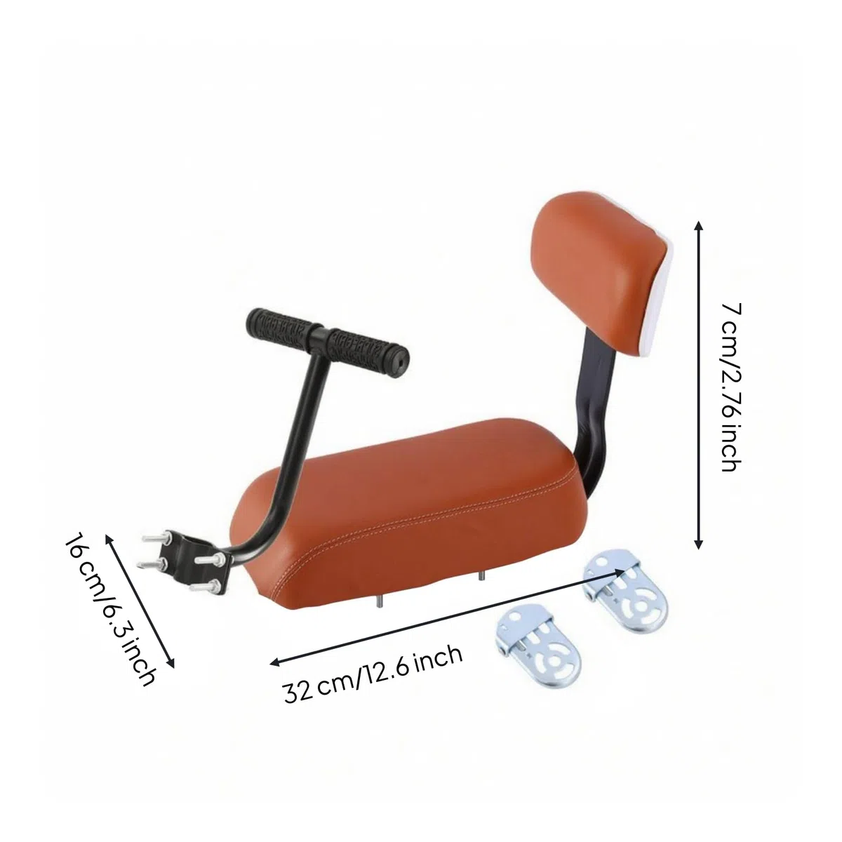 Seggiolino Bici Bambini Sella Imbottita, Marrone, Cuscino Con Schienale + Bracciolo + Poggiapiedi Pieghevole