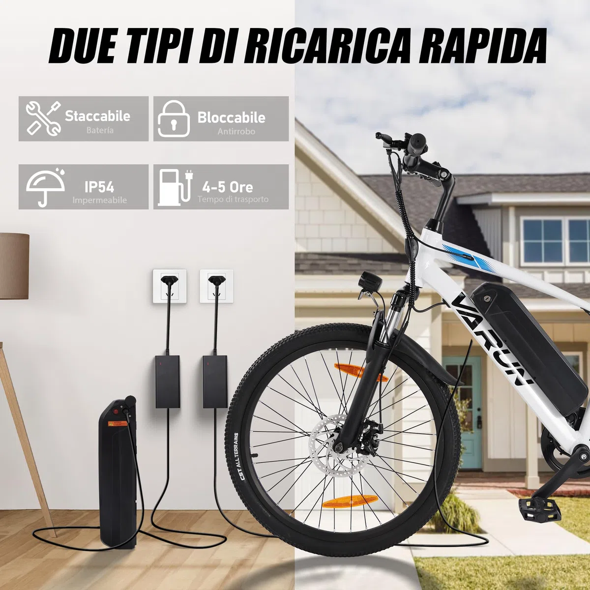 VARUN Bici Elettrica, 24''/26''/27.5'' Bicicletta Elettrica con Batteria Rimovibile 48V/36V, Fino a 100km, Motore 250W, Bici Elettrica Uomo/Donna con 21/1 Velocità, 4 Modalità Mountain Bike Elettrica