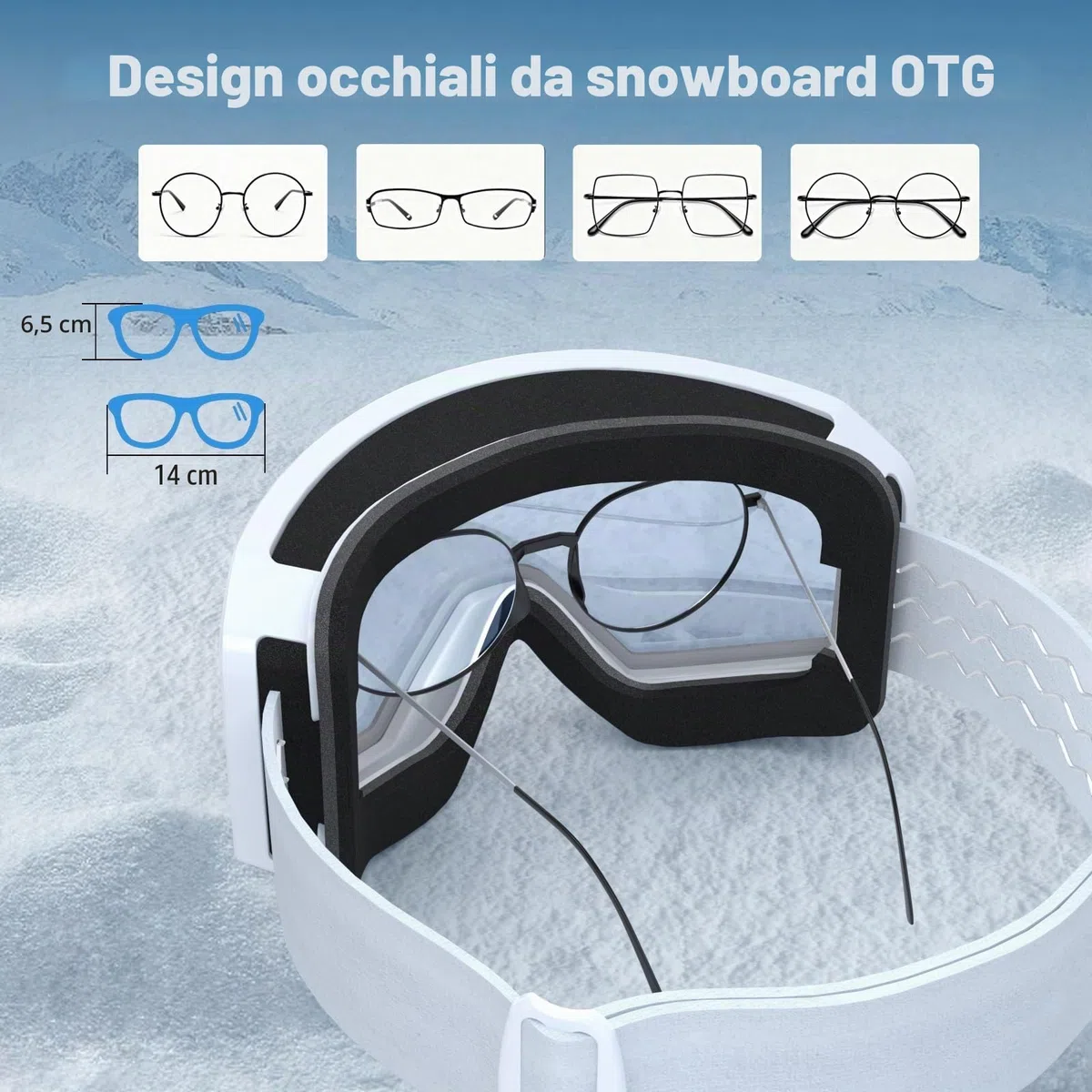 Occhiali da Sci,YH359 Maschera da Sci OTG per Unisex Anti-UV400 Anti Nebbia Antivento Antipolvere Occhiali da Neve per Ski Ciclismo Moto Sport All'aria Aperta