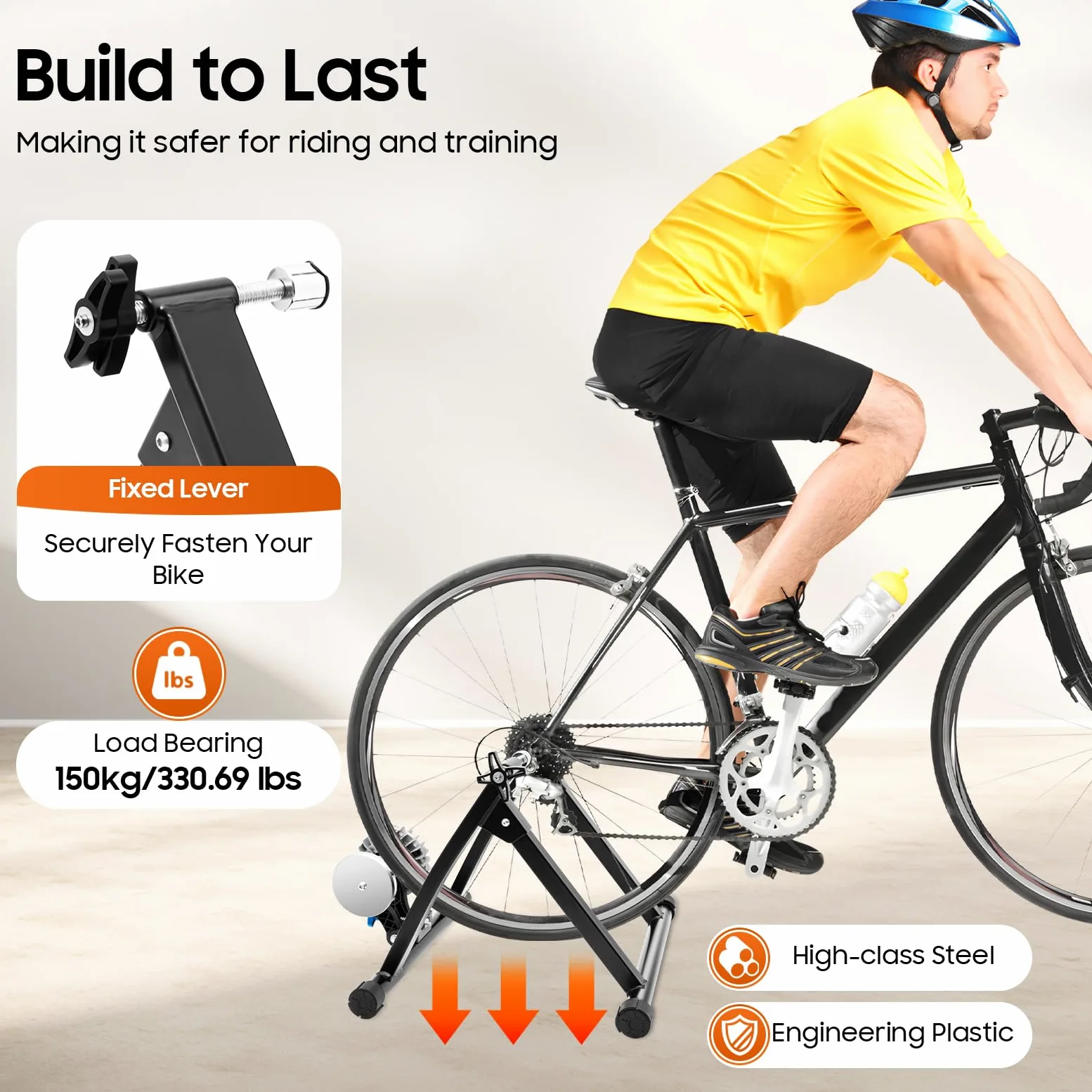 Allenatore a rulli per bicicletta con rotelle, per bicicletta da 26 – 29 pollici, per cyclette, per interni in bicicletta, a casa, in acciaio, nero