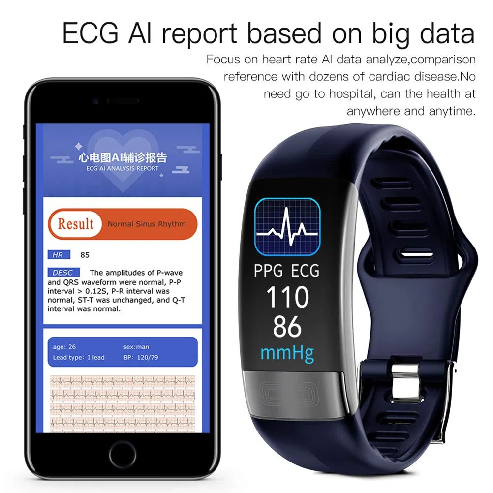 ECG + PPG Smart Watch, attività di Fitness Tracker con frequenza cardiaca Monitor Pressione sanguigna Blood Ossigeno Temperatura del Corpo Temperatura della modalità di Sospensione Pedometro,Blu