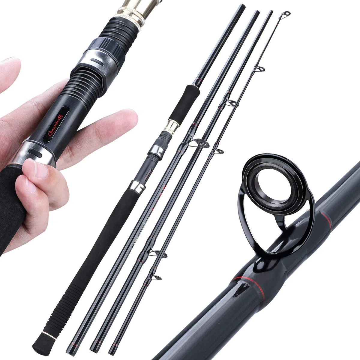 Sougayilang Canna da pesca alla carpa, canna da pesca in fibra di carbonio super dura, 4/5 sezioni, canna da pesca portatile con comoda impugnatura Eva per acqua salata o dolce