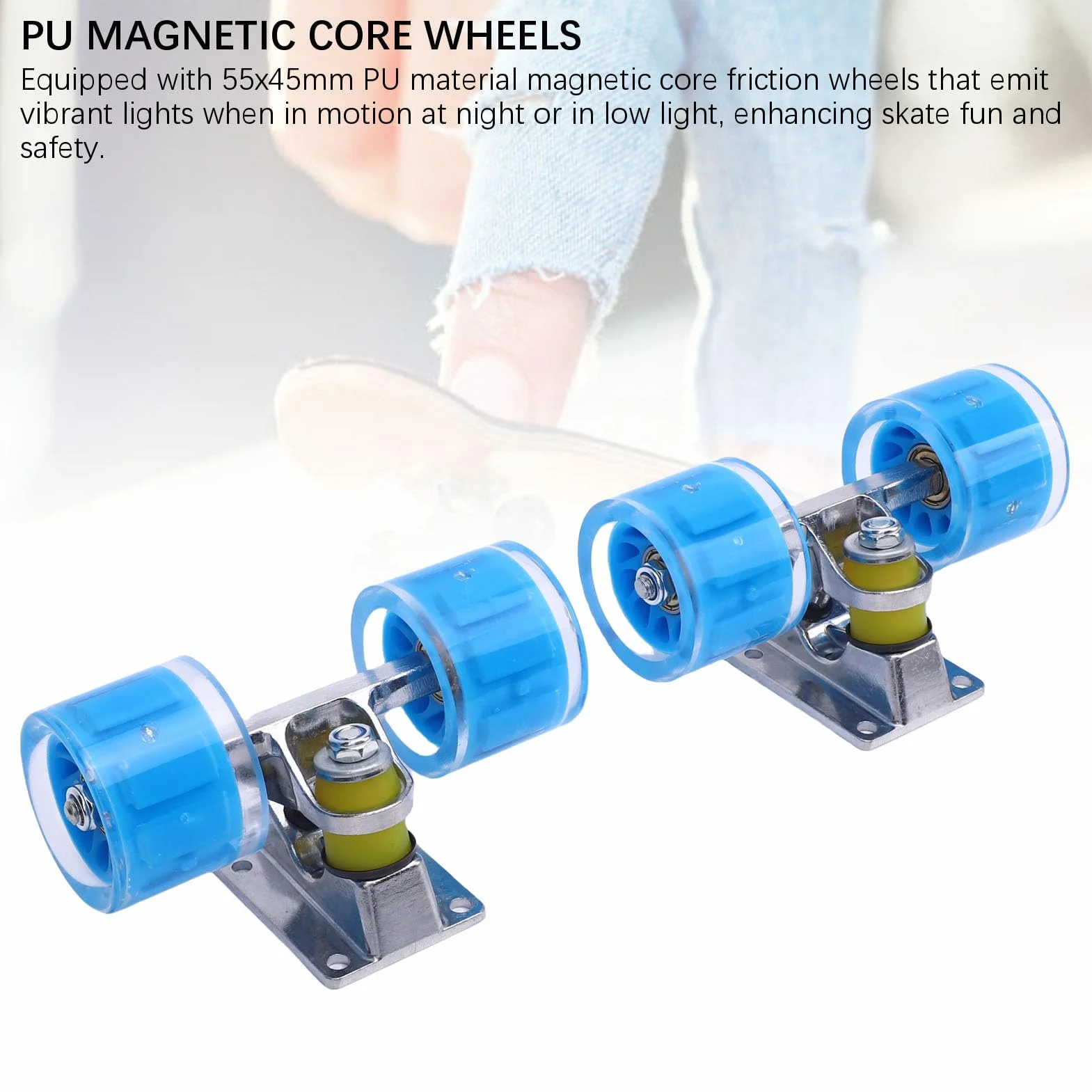 Fockety Set di Truck e Ruote per Skateboard Longboard, Ruote da Skateboard 55 x 45 mm, Set di Truck e Ruote per Skateboards, Kit di ferramenta per Skateboards per Cruiser (Blue)