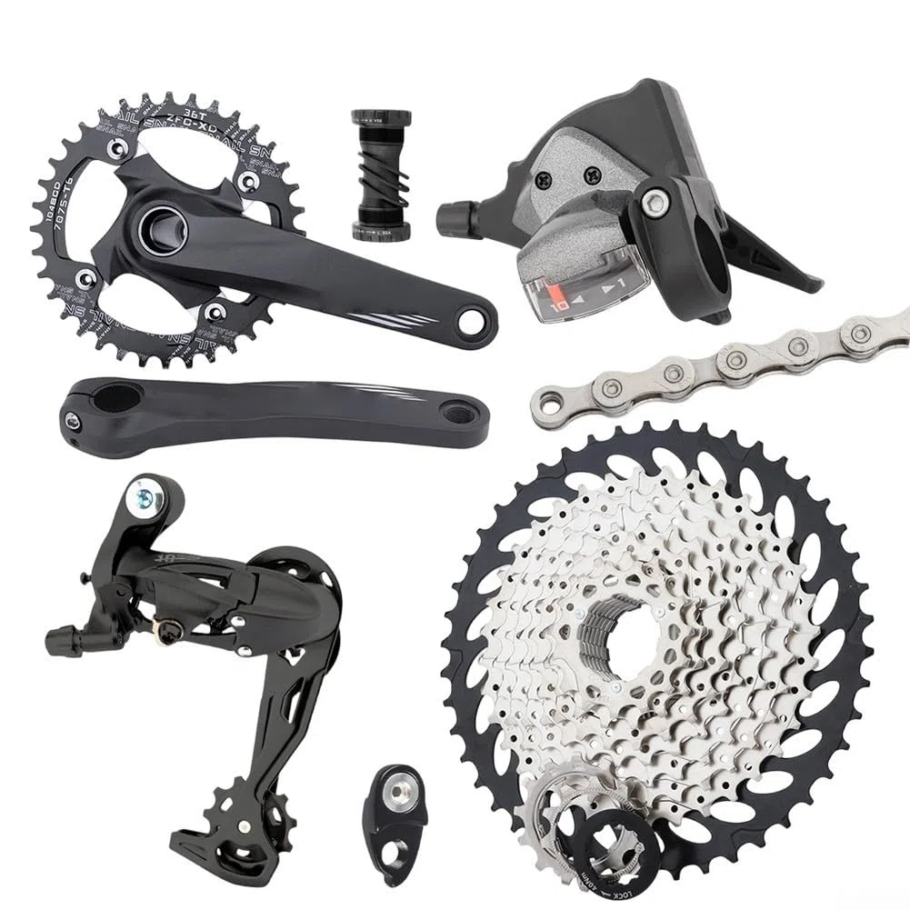 Gruppo completo a 10 velocità Mtb con opzione corona integrata cava 34t e cassetta 42t per cambio preciso Kit design leggero