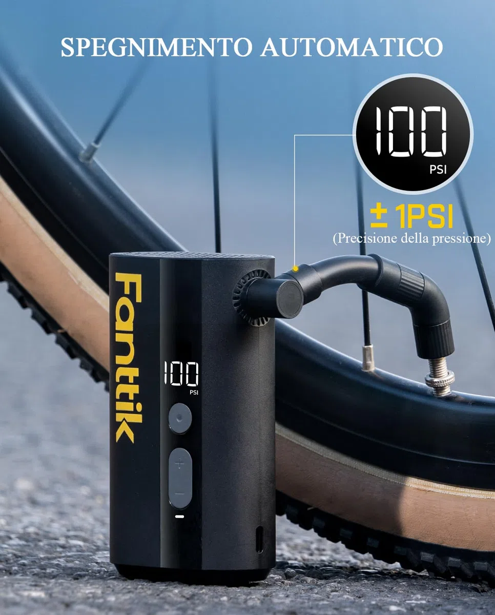 Fanttik X9 Ace Mini Pompa per Bici con Manometro 150PSI, Batteria da 5000mAh Pompa ad Aria Elettrica con Valvola Schrader e Presta per Bici da Strada, MTB, Bici elettrica, Bici da città