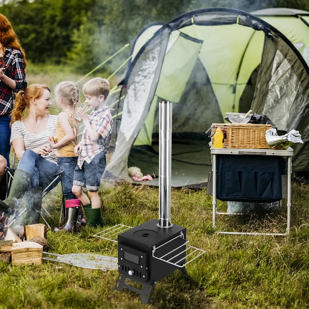 Hanzete - Stufa a legna da campeggio, in acciaio inox, pieghevole, con tenda, finestra, patio, caminetto, falò, cucina, ideale per picnic