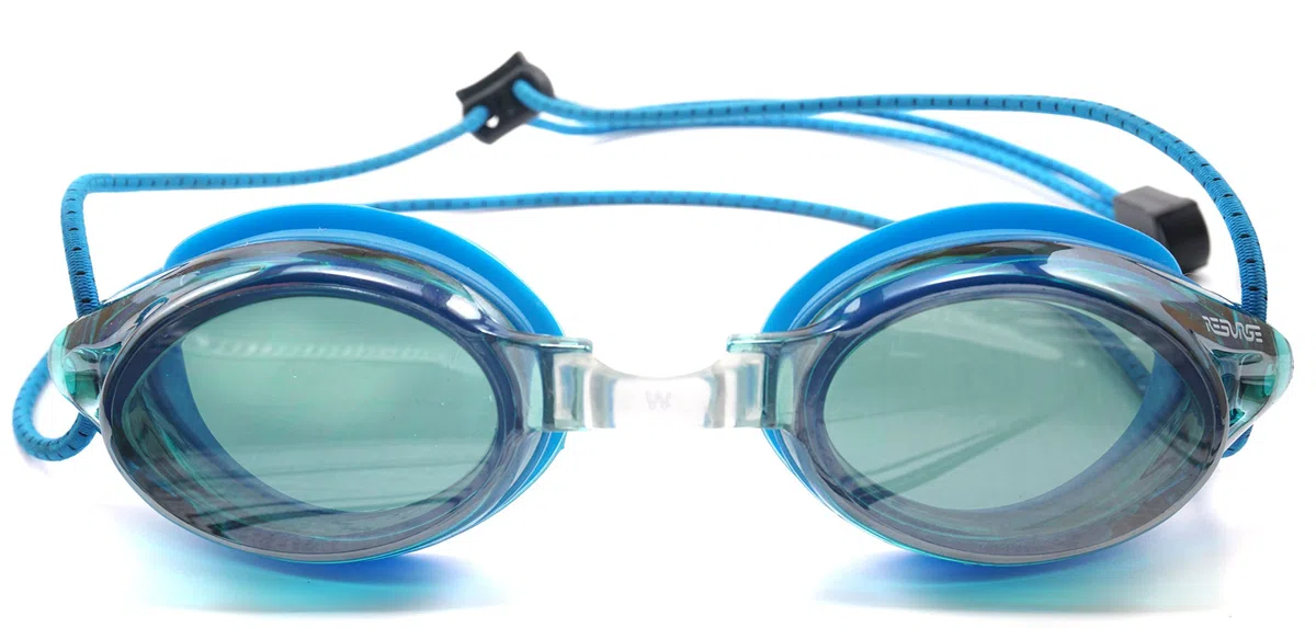 Occhialini da nuoto anti appannamento con cinghia elastica a regolazione rapida (specchio blu)