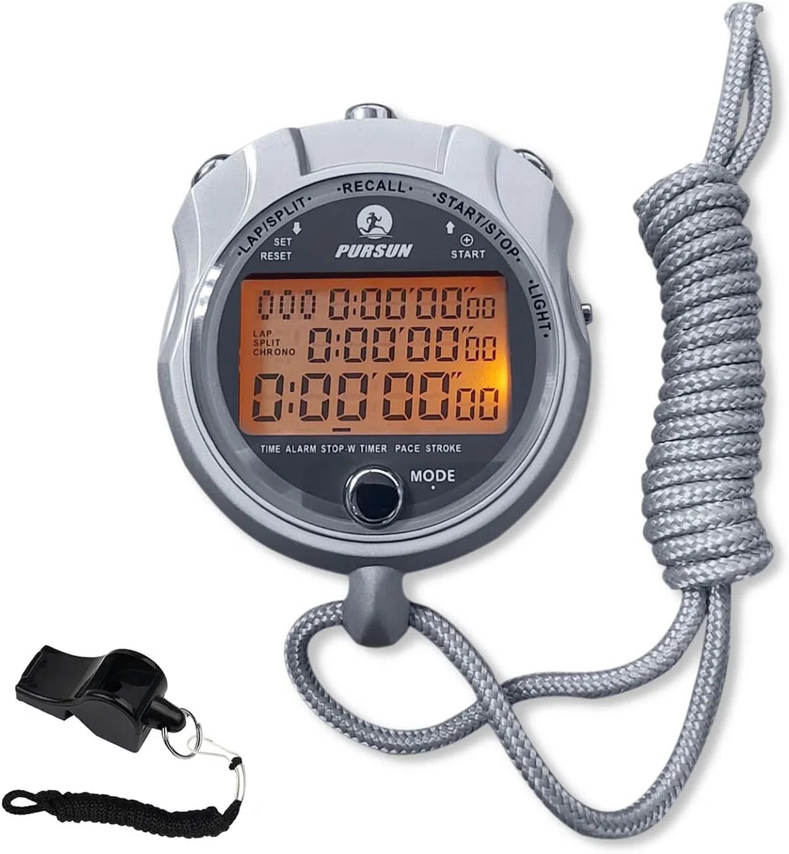 Cronometro con retroilluminazione, cronometro in metallo, memoria 400 giri con timer da 0,01 secondi, conto alla rovescia, cronometro per sport, competizioni, giochi