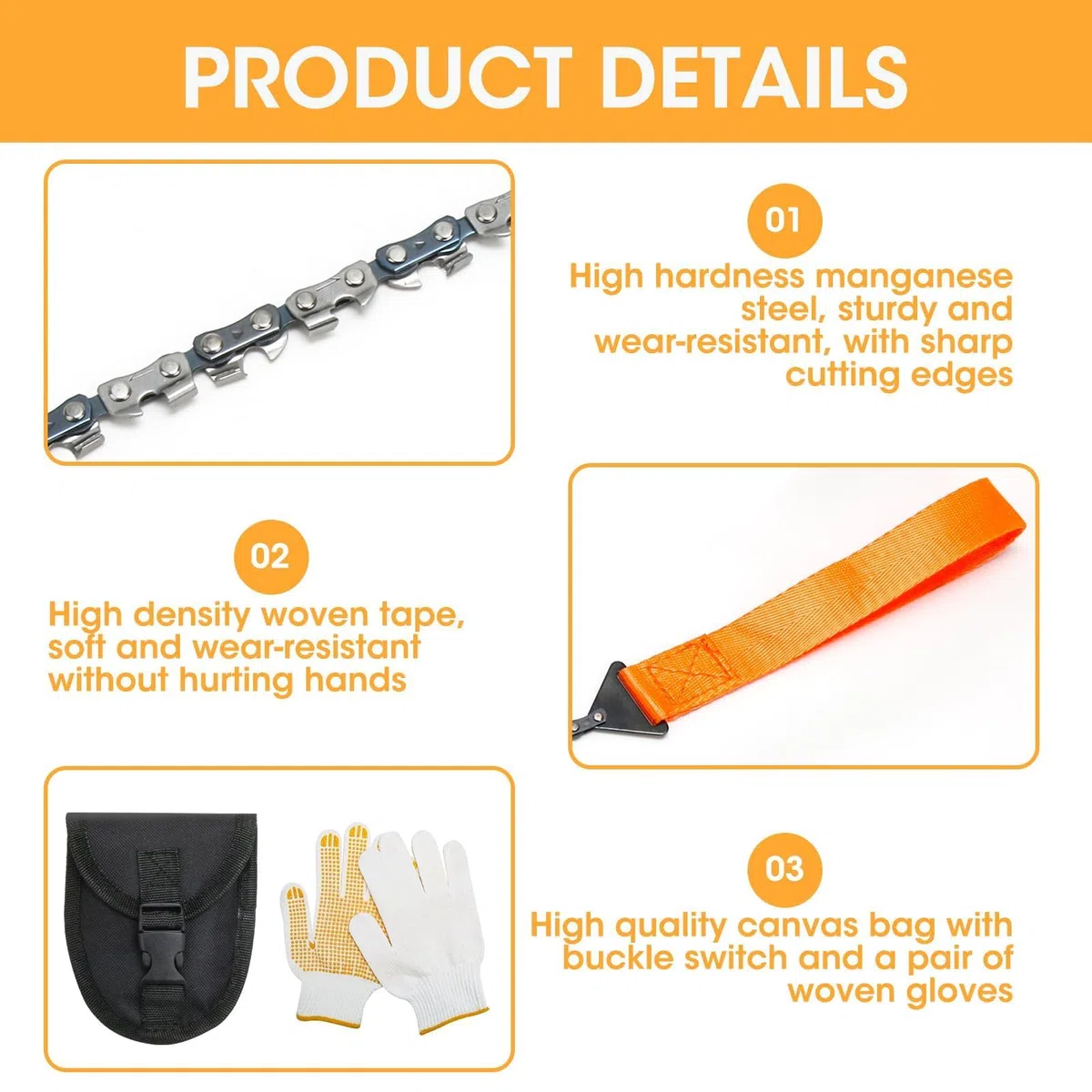 33 Denti Motosega Tascabile 103CM, JINSIHU Pocket Chainsaw Sega a Catena a Mano Sega a Catena Manual con Borsa Sega a Catena Manuale per Caccia Trekking Taglio Albero Campeggio Escursioni Giardinaggio