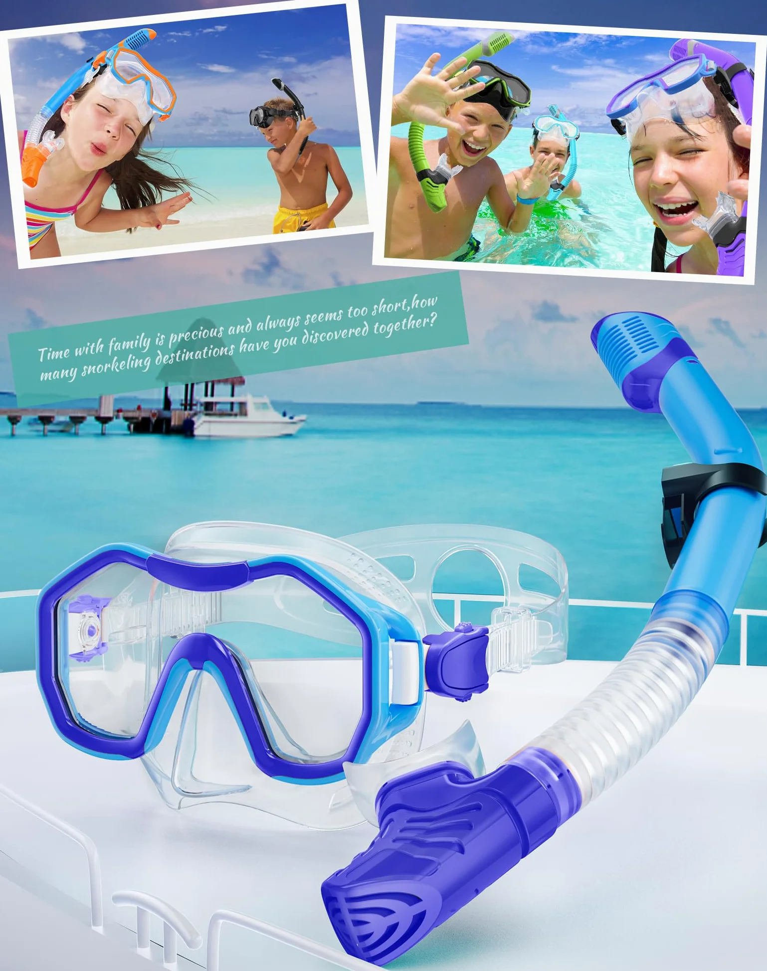 Attrezzatura da snorkeling per adulti e bambini, set con boccaglio Dry-Top, panoramica a 180°, maschera per immersioni e immersioni, maschera per immersioni subacquee e viaggi