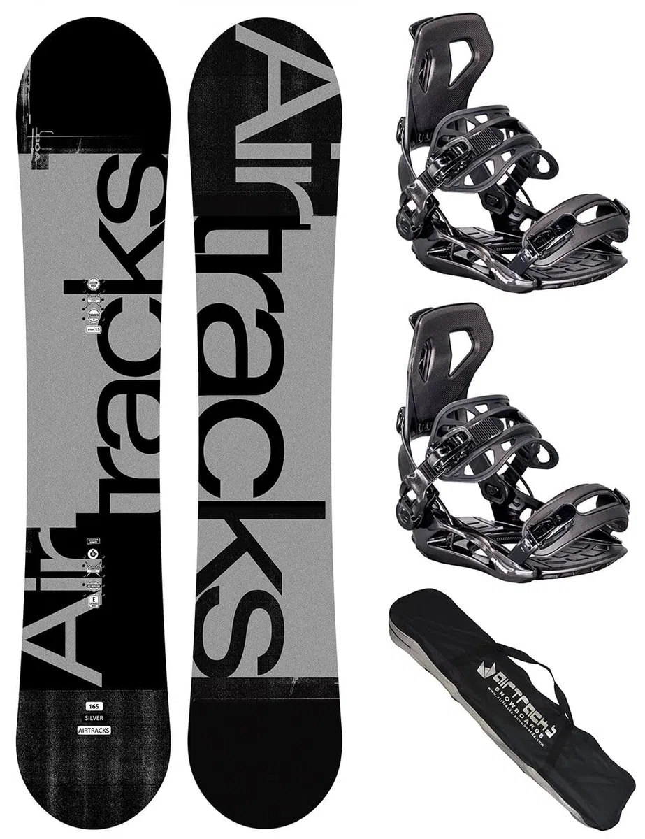 Airtracks Set snowboard – Silver Camber Snowboard Extra Wide + Bindung Master Fastec + Snowboard Bag 155 159 161 165 171 cm