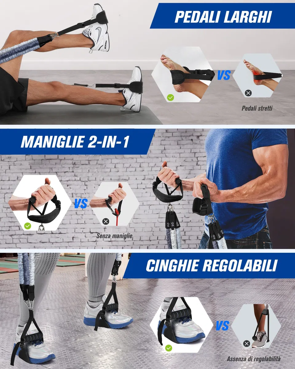 AlongSong Set Pilates con Fasce Elastiche (20-360 LBS), Barra Pilates a 3 Sezioni e Manuale di Istruzioni, Set Multifunzionale e Portatile per Il Fitness a Casa per Allenamenti in Famiglia