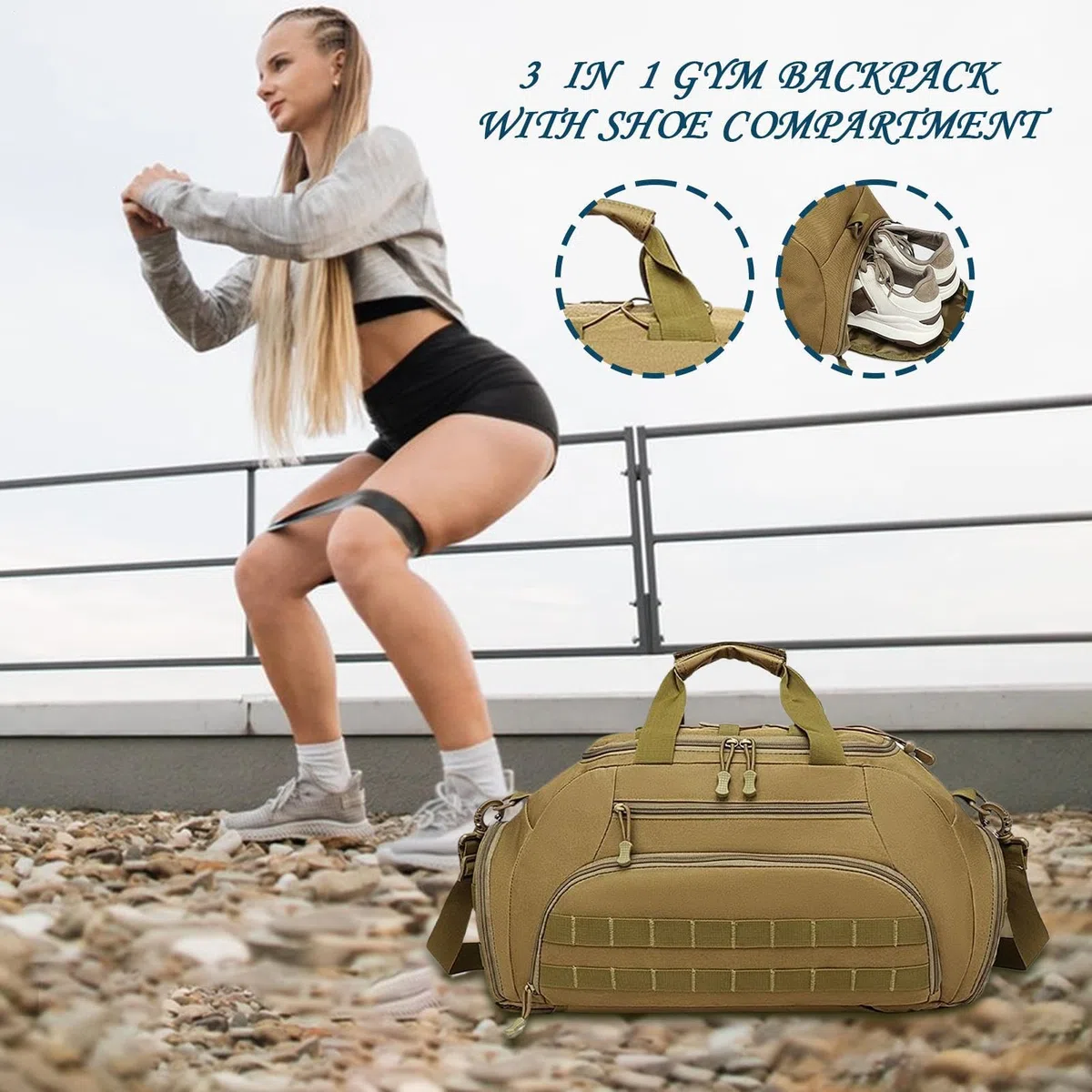 Zaino Da Palestra Per Uomini con Scomparto per Scarpe Impermeabile | Borsa Sportiva Duffle Multiuso per Viaggio Escursionismo Campeggio Trekking Pesca Fitness Notturno e Weekend