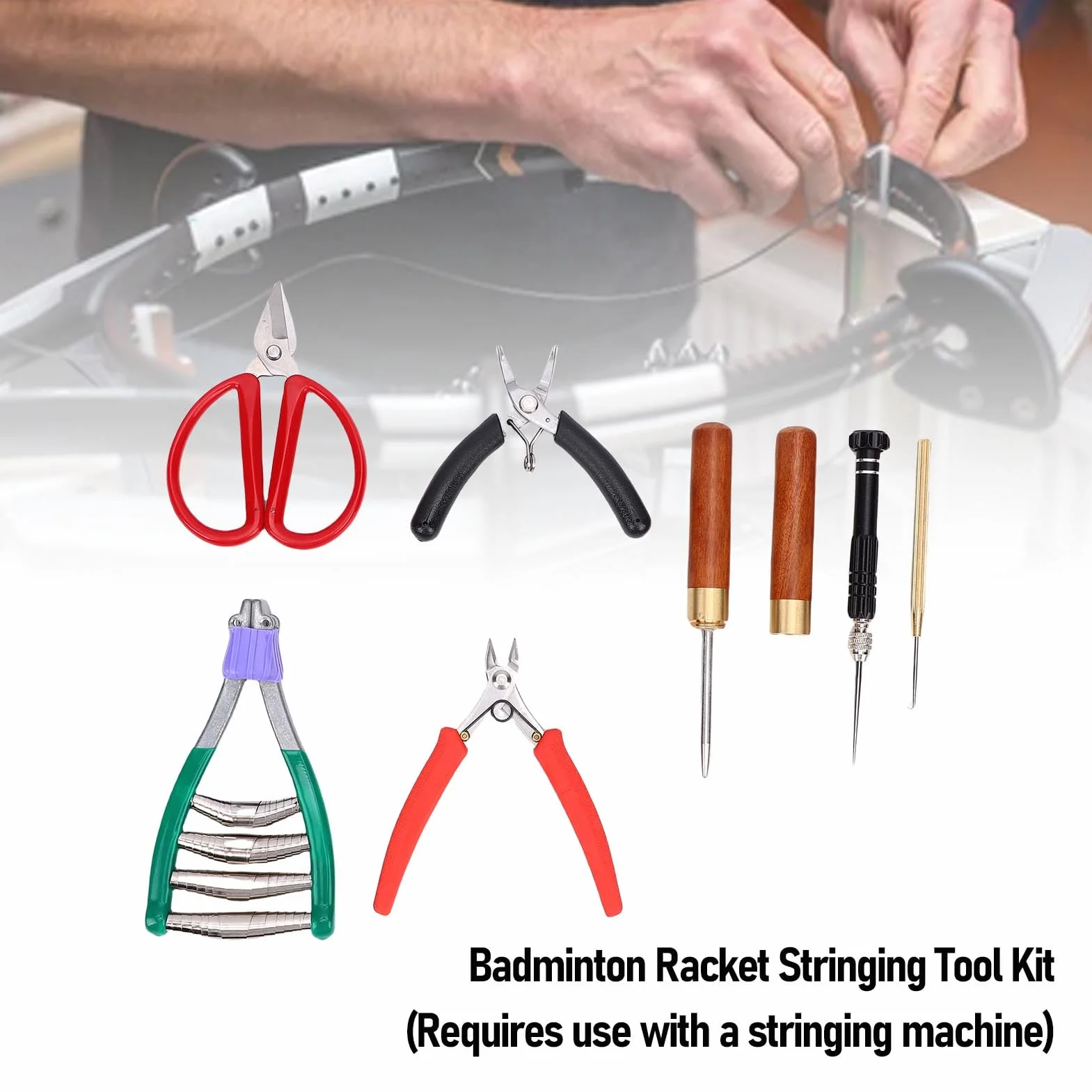 Cocoarm Set di Strumenti per Incordare Racchette da Badminton, Borsa per | Acciaio Duro, Pinza Iniziale, Pinze Curve, Gancio, Tennis, Borsa, Compatibile
