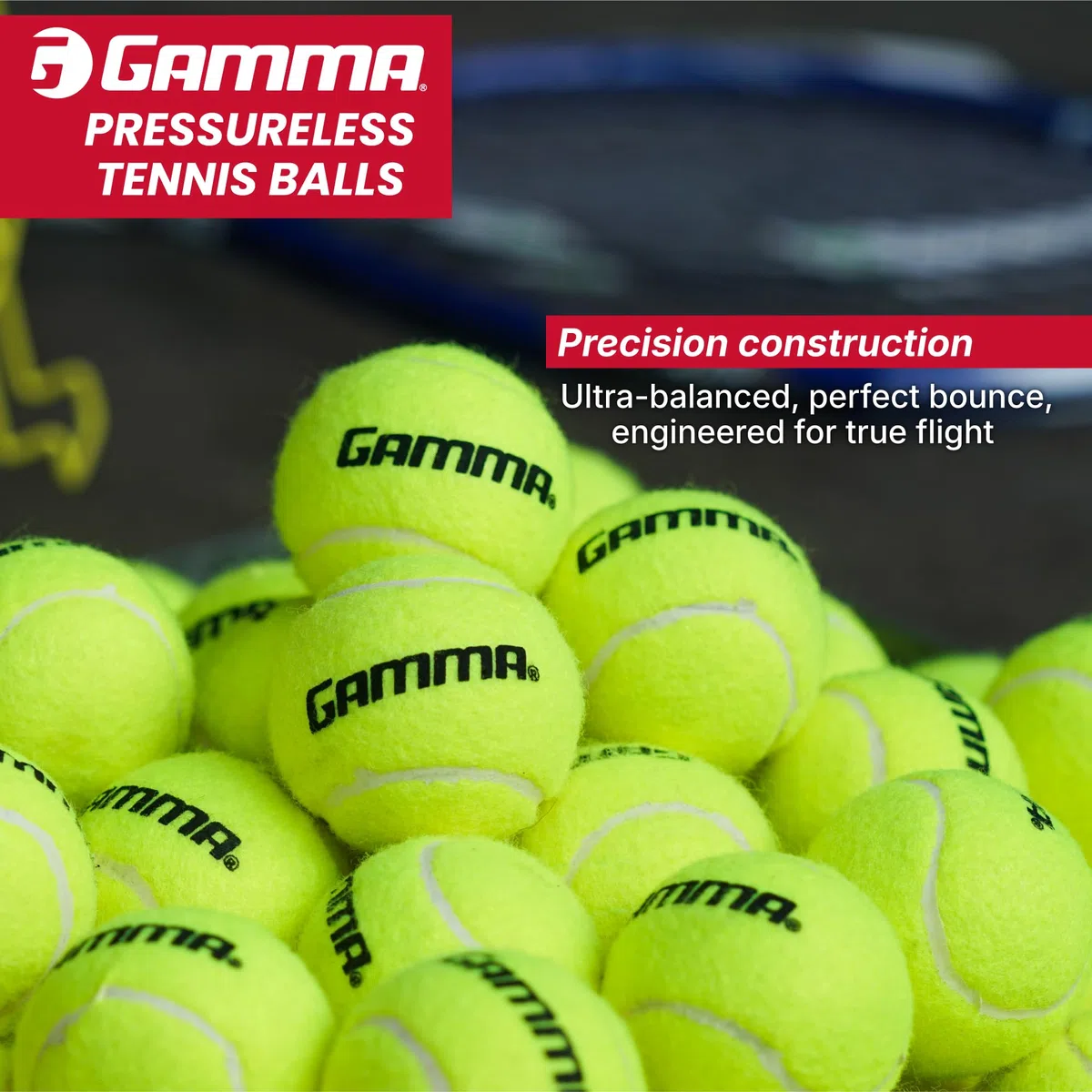 GAMMA Scatola per palline da tennis senza pressione, ideale per la pratica, l'insegnamento e l'allenamento, con feltro ad alta visibilità, per giocare al chiuso e all'aperto, confezione da 48 e 75