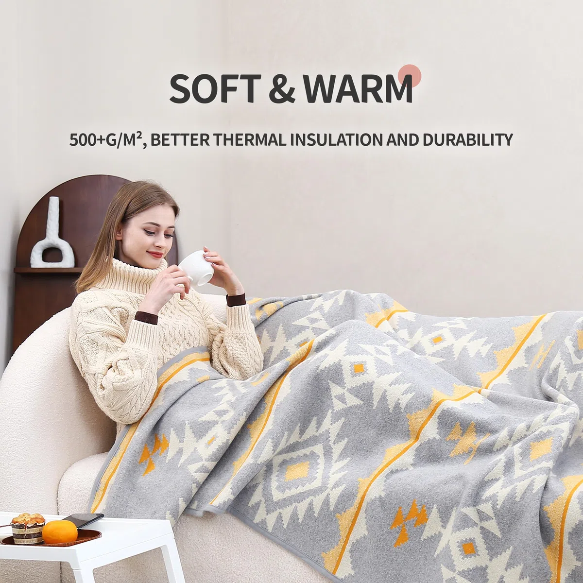ACUSHLA Coperta da campeggio in lana merino, calda, spessa, lavabile, grande, ideale per campeggio all'aperto per tutte le stagioni, adatta per marocco bianco 200,7 x 160 cm, 1,7 kg