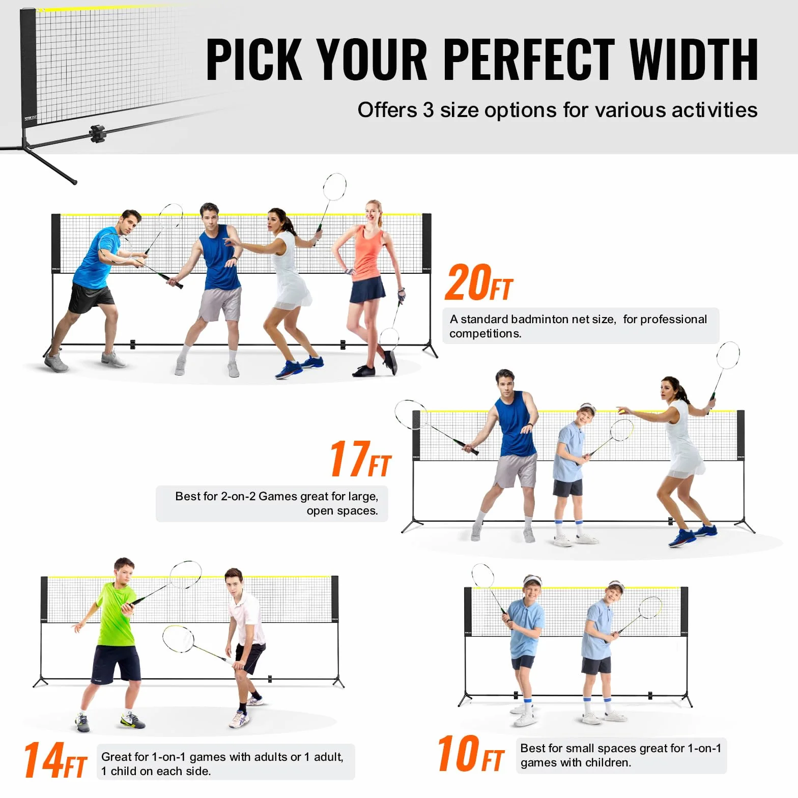 VEVOR Rete da Badminton 420 x 155 x 103 cm Rete da Pallavolo Regolabile in Altezza Pieghevole, Set da Rete da Tennis Portatile con Pali, Supporto, Borsa per Trasporto, per Uso Interno ed Esterno