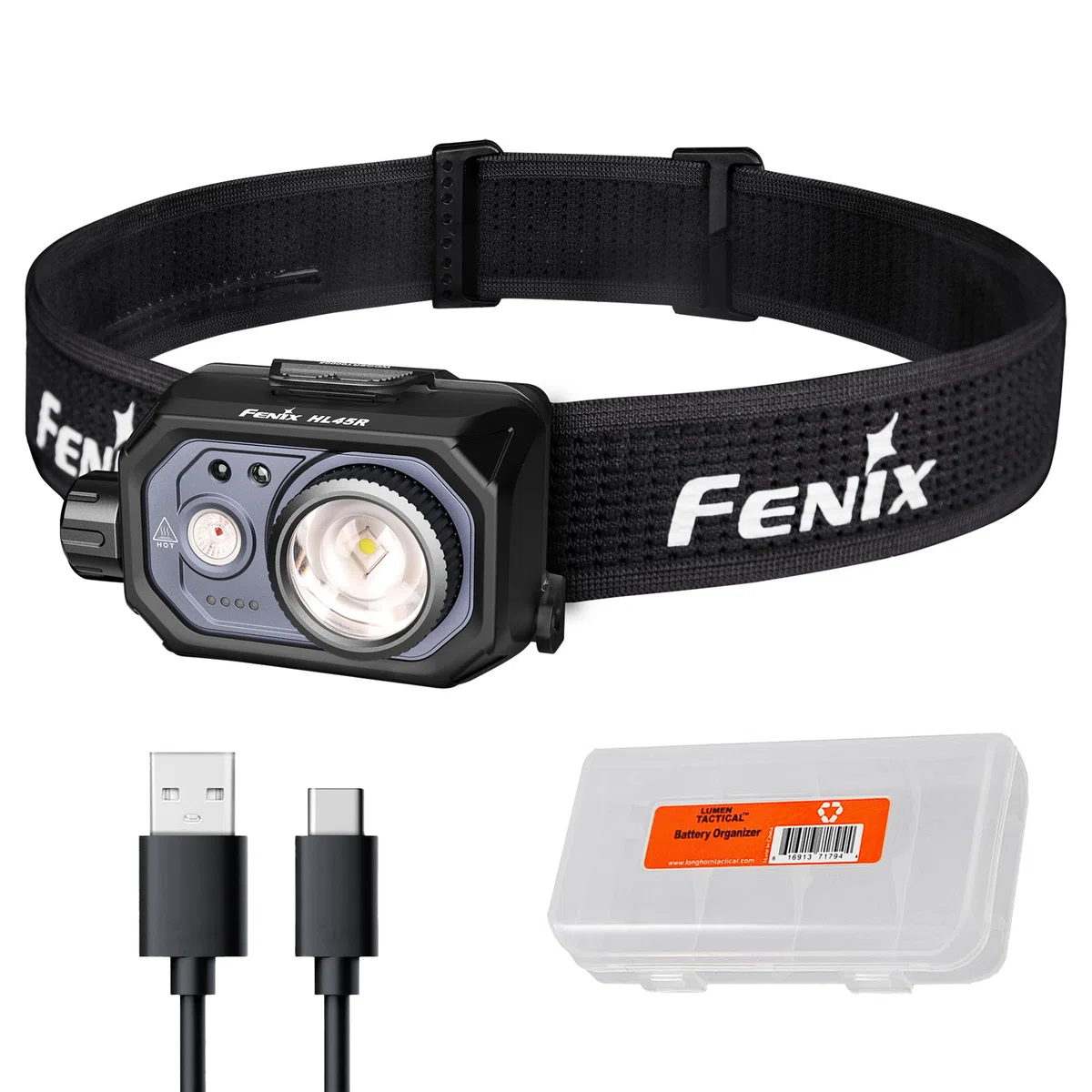 Fenix HL45R - Lampada frontale con zoom, 1000 lumen, ricaricabile USB-C, doppio combustibile, 3 batterie AAA, sensore gestuale, messa a fuoco regolabile con proiettore, faretto, luce rossa e organizer