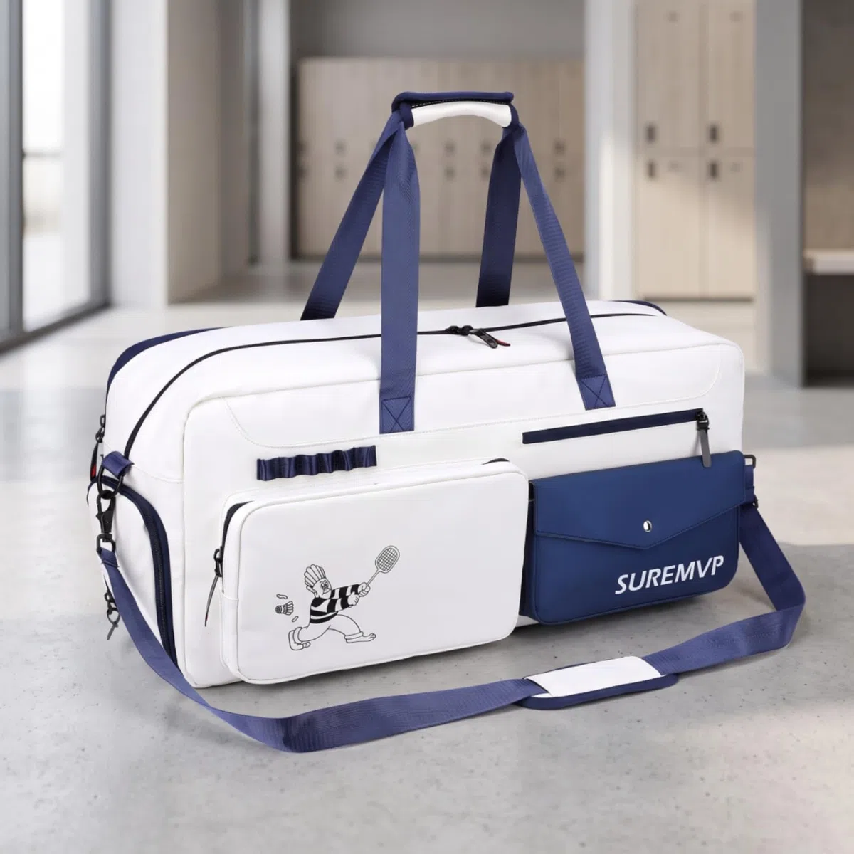 harayaa Borsa Porta Racchette Borsa Tennis Borsa Sportiva Custodia Attrezzatura Borsone Palestra con Tasca Scarpe Separata E Fodera Termica in Poliestere, Array, Bianco E Blu