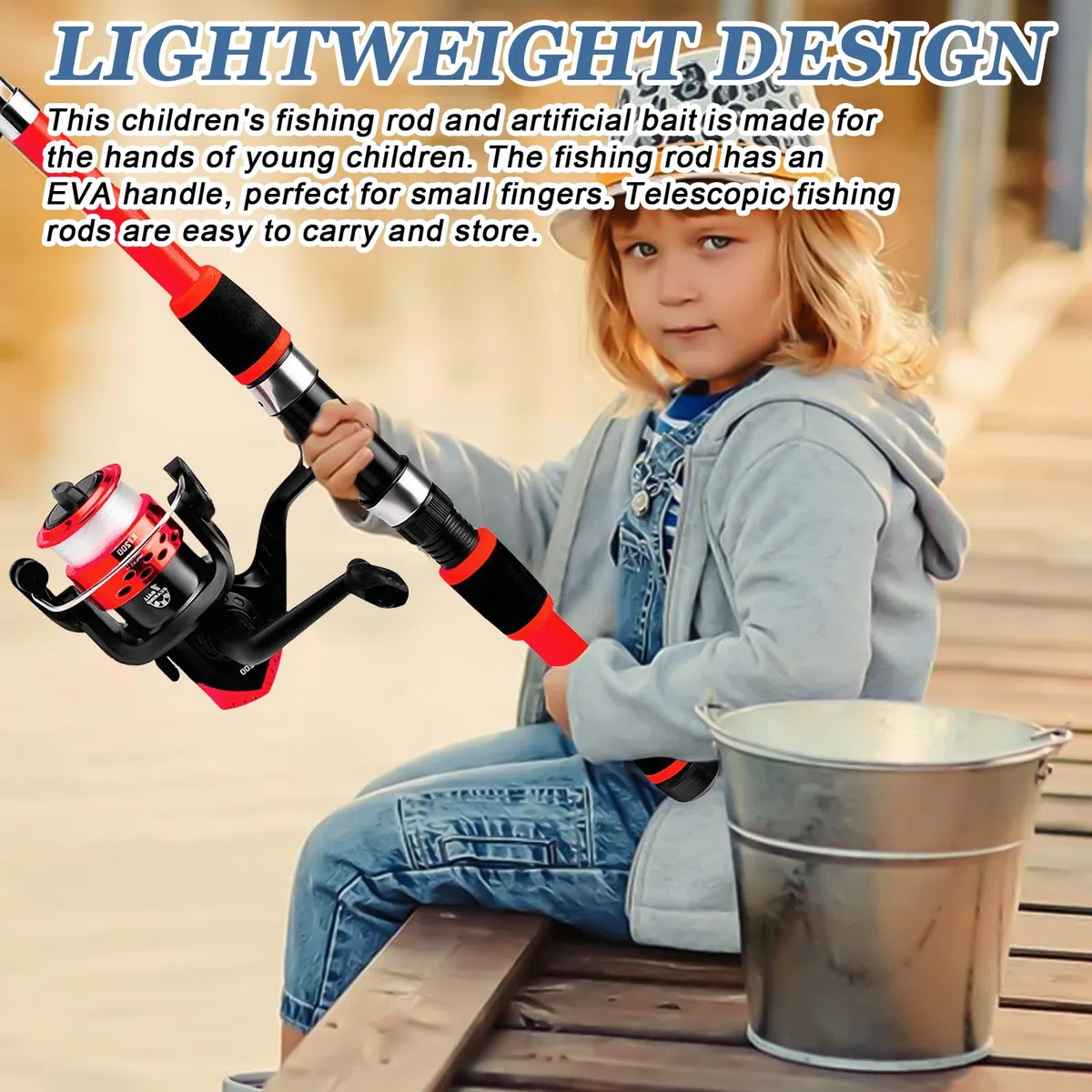 Set da pesca per bambini: 1,8 m, leggero, set di canne telescopiche, borsa per la pesca per attività all'aperto per ragazzi e ragazze (nero + blu)