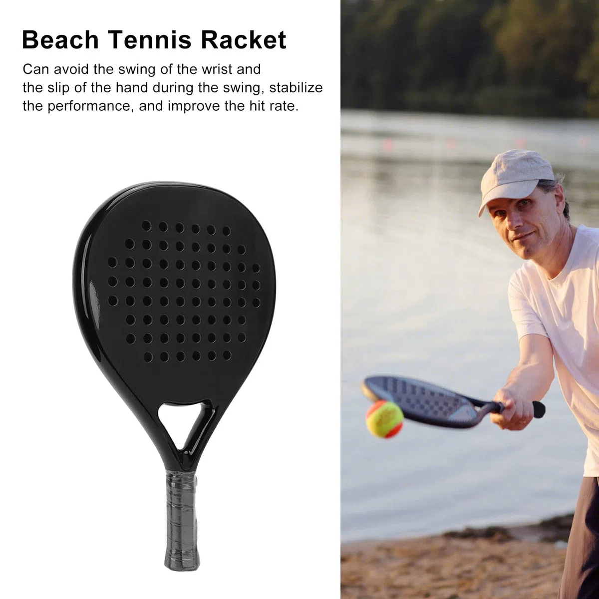 Jectse Racchetta da Beach Tennis, Racchetta da Beach Tennis Nera Interamente in Fibra di Carbonio con Nucleo in Memory Foam EVA e Cinturino da Polso