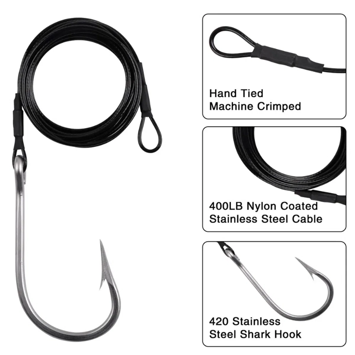 attrezzatura da pesca, Ami da pesca 5 pezzi al tonno Big Game Jig Rig Cavo Filo Leader Rigging Squalo di acqua salata con i denti for esterno