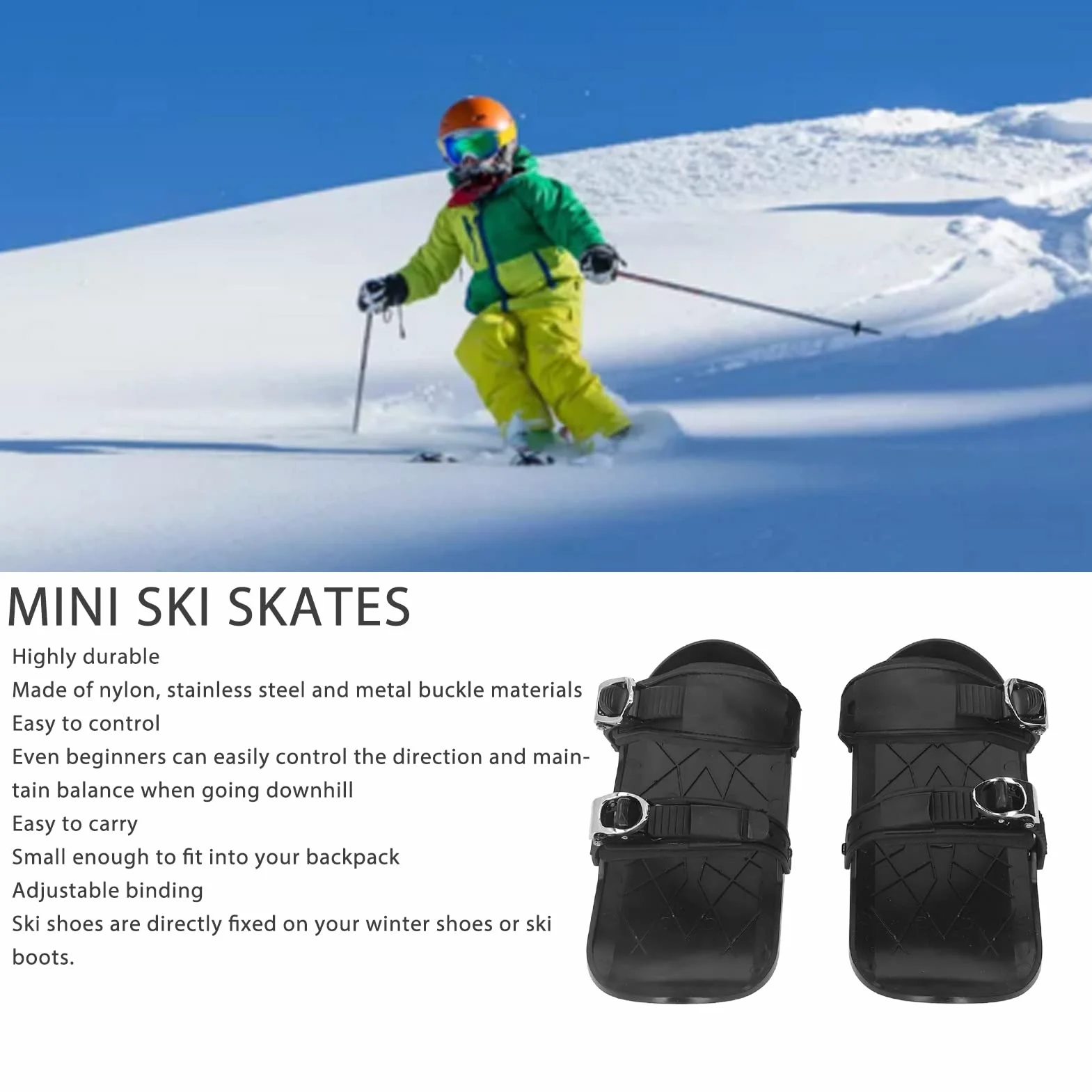 Pattini da sci per neve Scarpe da sci da pattinaggio corte e sottili Pattini da neve corti Snowblades Skiboard Pattini da ghiaccio portatili per neve Sport invernali all'aria