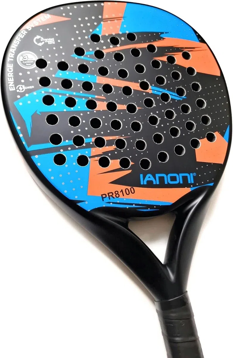 ianoni Racchetta da padel con superficie in fibra di carbonio con nucleo in schiuma EVA Memory Flex – 8100 arancione + borsa + 3 palline Pro Padel + presa extra