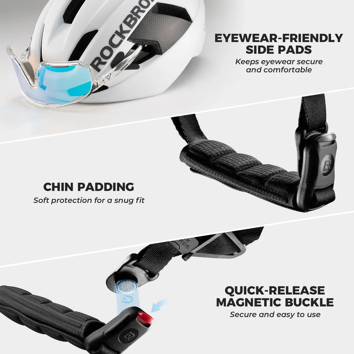 ROCKBROS Casco da Bici Uomo Donna, Casco da Ciclismo con Pannelli Laterali in Carbonio, con Protezione Antiurto 3D Grid, Ventilazione 21 Fori, Chiusura Magnetica, Regolabile 54-60 cm