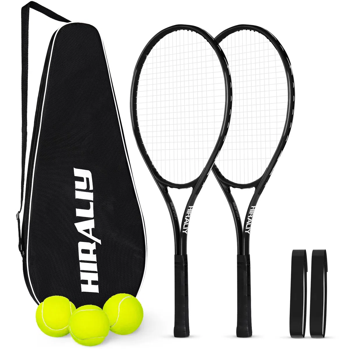 HIRALIY Confezione da 2 racchette da tennis per adulti principianti – Set di racchette da tennis in alluminio leggero da 68 cm, con 3 palline e borsa per il trasporto, smorzamento delle vibrazioni e