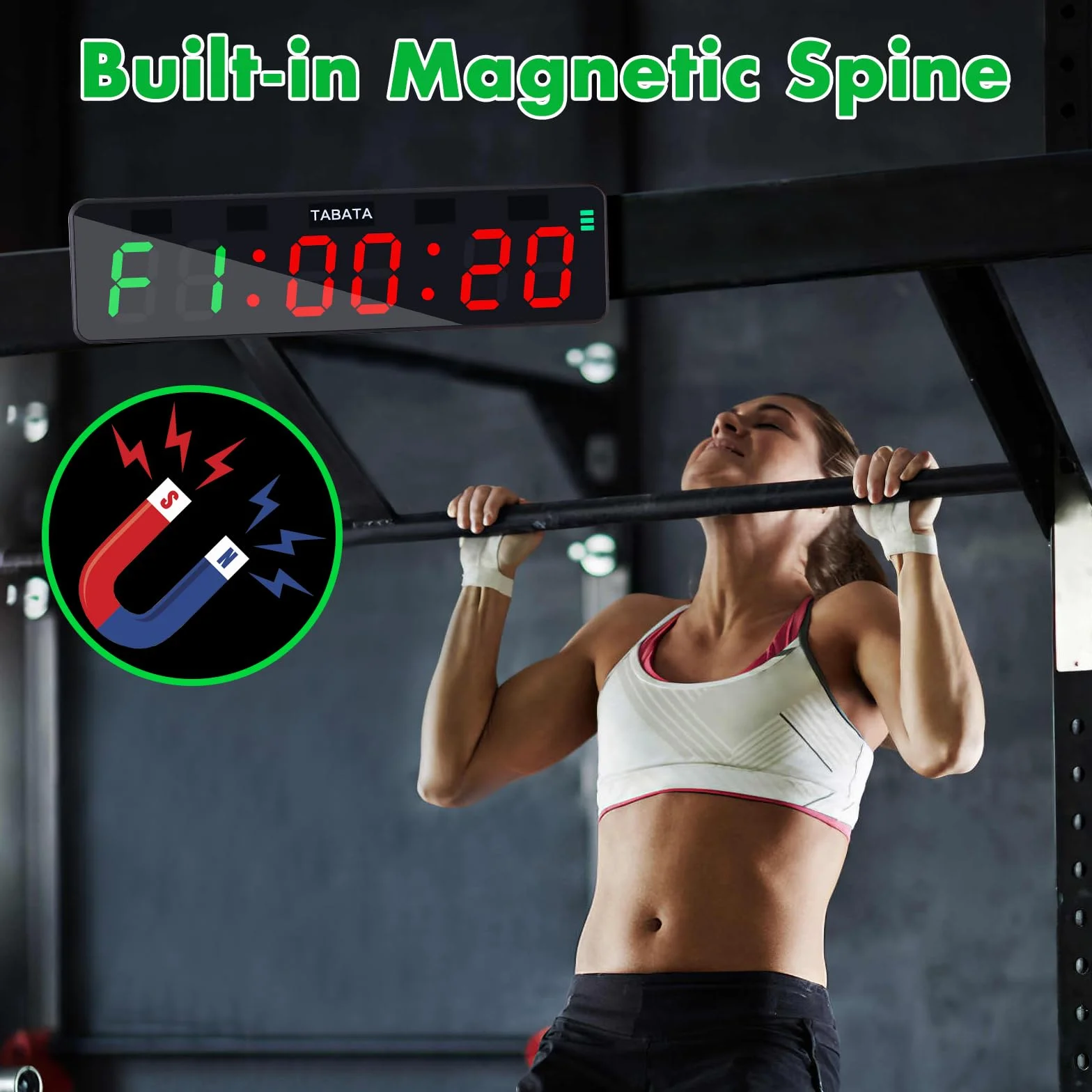 PELLOR Timer Palestra Multifunzione, Portatile Digitale Cronometro LED con Potente Magnete, 5 livelli di luminosità, Conto alla Rovescia/Incremento, Timer a Intervalli Fitness per Casa/Garage/Boxe