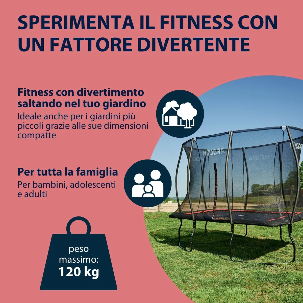 HUDORA trampolino 4square - 244x366/215x305cm grande, rettangolare per esterni - Trampolino sportivo rettangolare fino a 120kg - Trampolino per famiglie con rimbalzo elevato - Trampolino di qualità