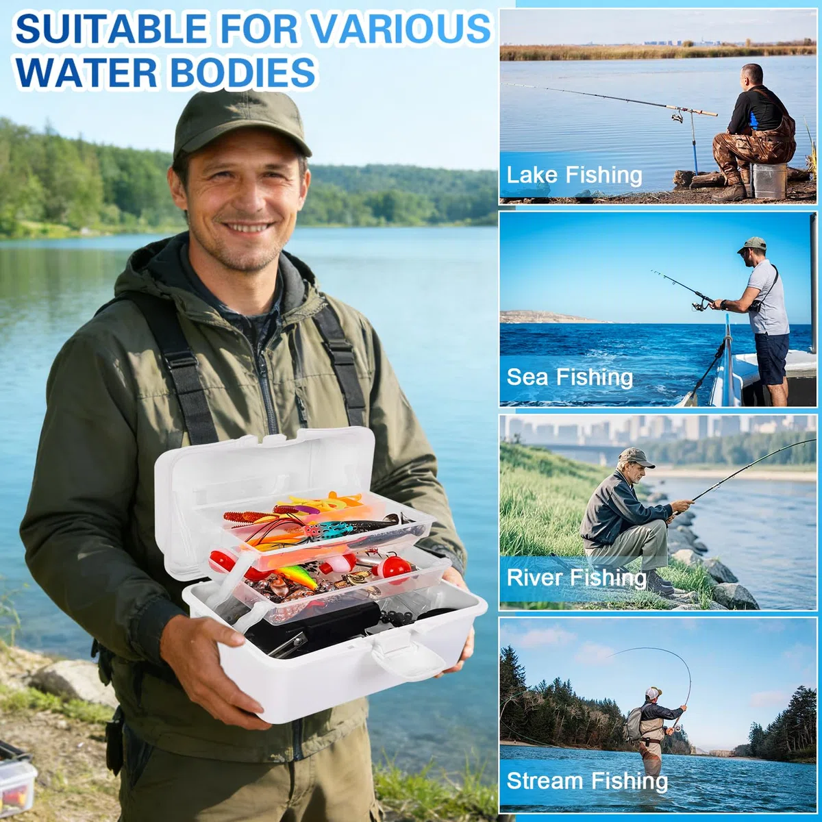 Kit da Pesca 213 Pezzi, Set Completo per Principianti ed Esperti con Cassetta Portabile, per Pesce Persico, Bluegill e Persico Trota