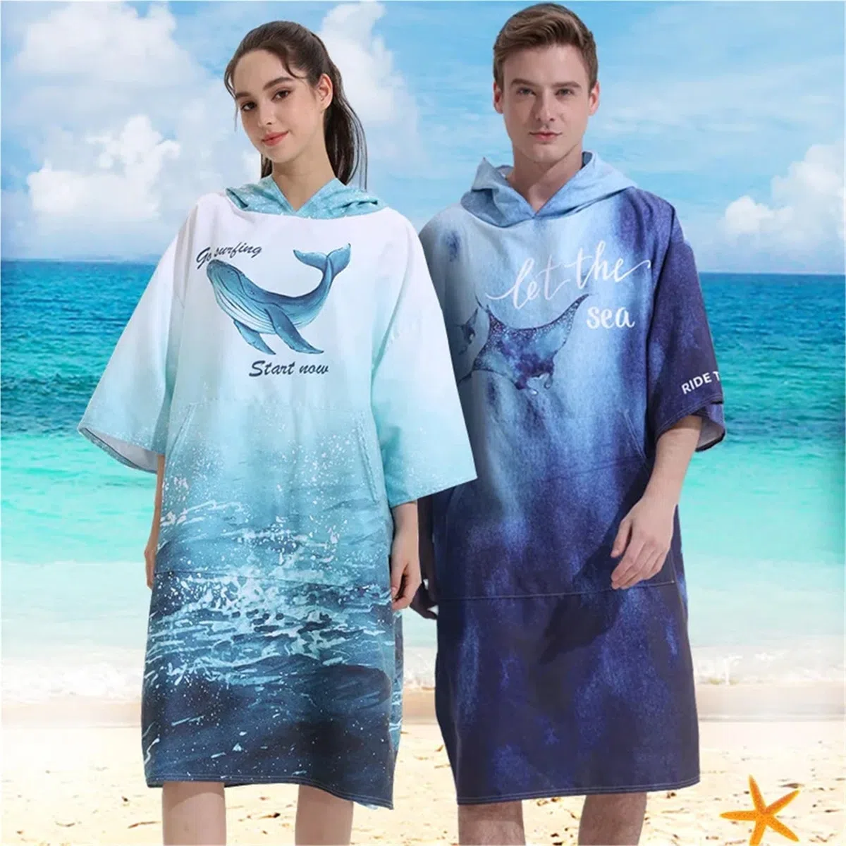 Poncho, asciugamano, accappatoio, poncho ad asciugatura rapida, con cappuccio, da spiaggia, for adulti Poncho da Spiaggia(Blue)