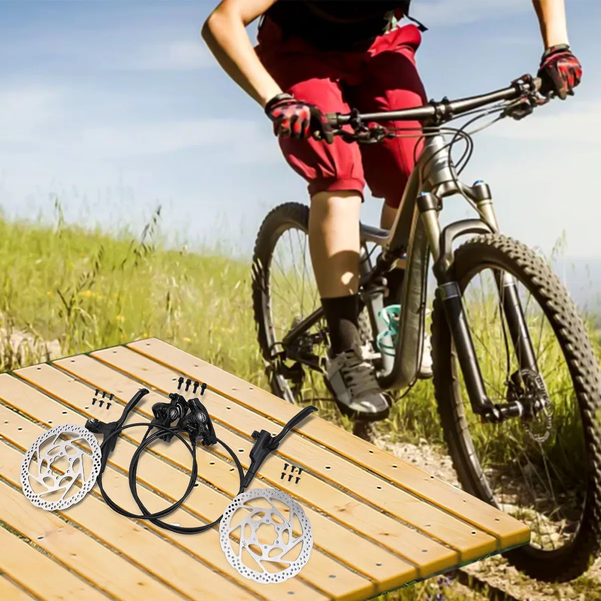 Set di freni a disco idraulici per mountain bike, con pinza a doppio pistone, anteriore 800 mm, posteriore 1600 mm, sistema di olio minerale per MTB e bici da strada (nero)
