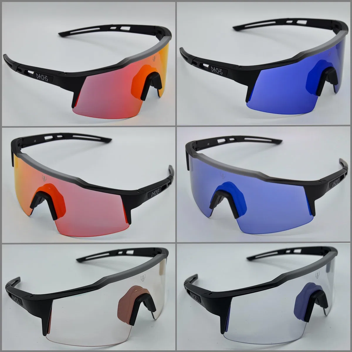 DACHS Occhiali da sole monocromatici unisex – UV400 occhiali da ciclismo auto-tonici – lenti rosse/blu