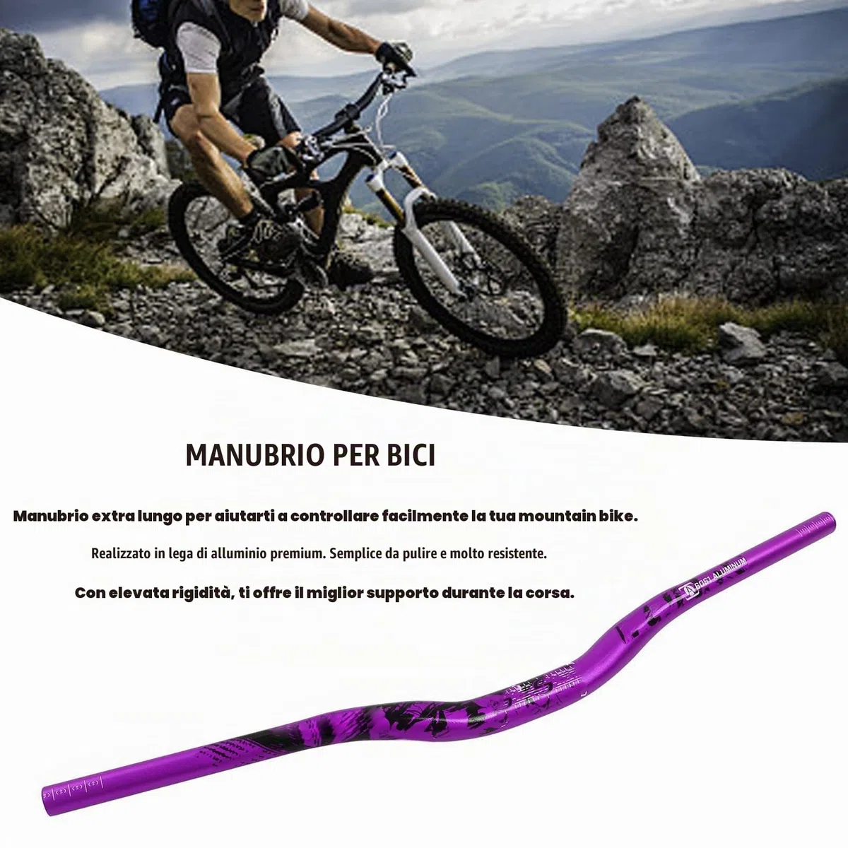 Agatige MTB Mountain Bike Bicicletta Manubrio Extra Lungo Lega di Alluminio 31.8x720mm 700mm Riser Bar(Viola)