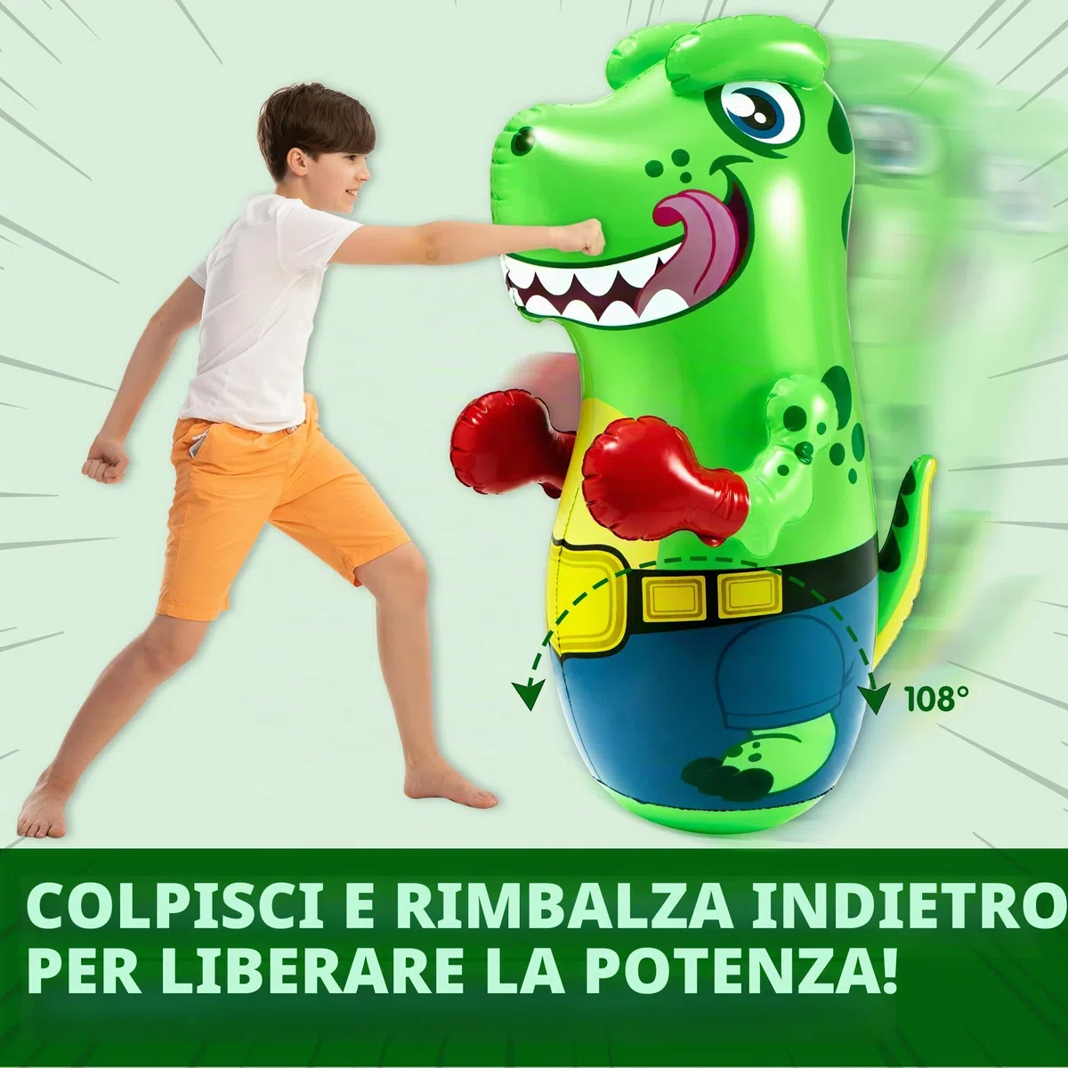 JOYIN Dinosauro T-Rex Gonfiabile Bopper 47 Pollici, Sacco da Boxe per Bambini con Azione di Rimbalzo, Sacco da Boxe Gonfiabile per Bambini