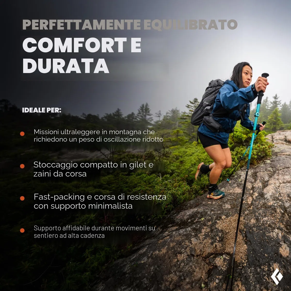 BLACK DIAMOND Distance Carbon Z Bastoni da Trekking e Running Paio di Bastoncini da Trekking Pieghevoli, Ultra Leggeri, Lunghezza Fissa, Fibra di Carbonio, Cielo Deserto, 115 cm