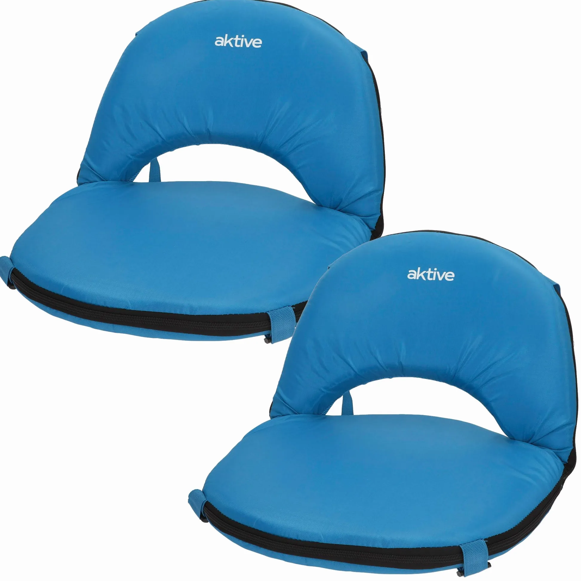 AKTIVE Confezione da 2 sedili pieghevoli multiuso blu, 41x40x33 cm, schienale regolabile in 6 posizioni, design compatto, spallacci per il trasporto, tessuto in poliestere (63127)