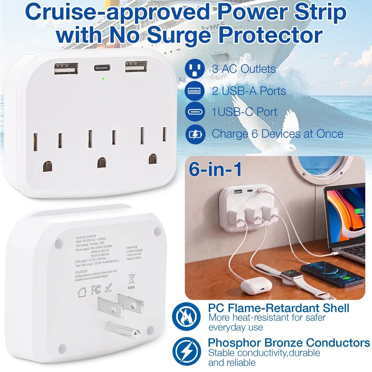 Cruise Essentials 2025 - Cruise Must Haves Kit con protezione anti-sovratensione, cordino con porta documenti, ganci magnetici, set di etichette per bagagli, fasce per asciugamani, supporto