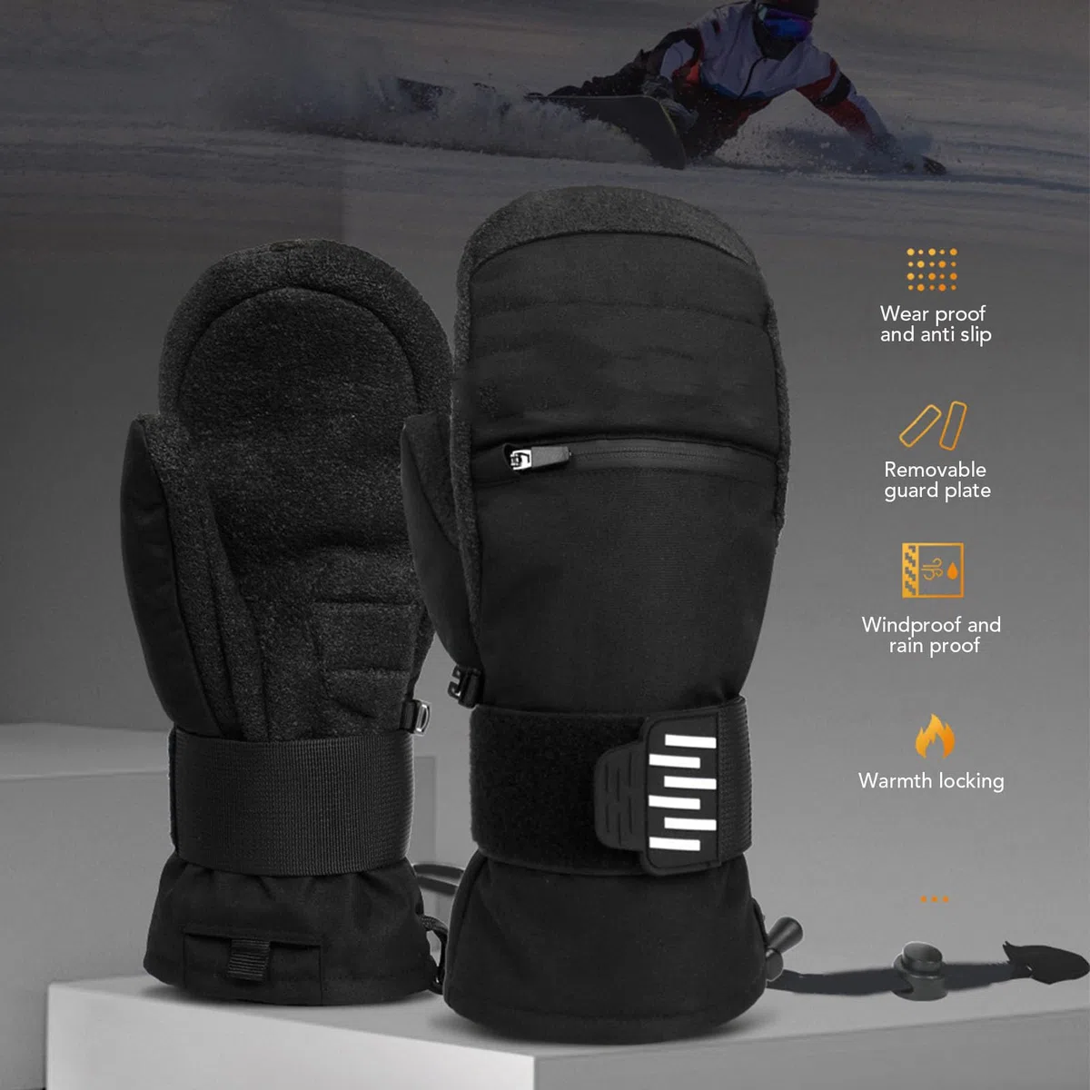 da Sci con Protezione per il Polso con Assorbimento degli Urti, Invernali da Snowboard in Fibra Aramidica per Uomo e Donna, Ciclismo, Escursionismo, Tempo Freddo, Neri
