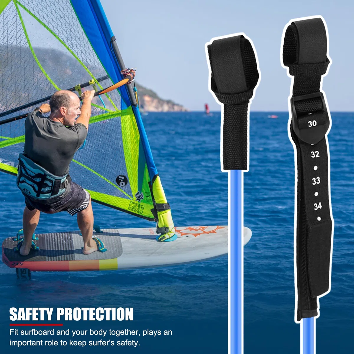 Corda per guinzaglio da Surf, 2 Pezzi 28-34 Pollici Cime per Imbracatura da Windsurf di Sicurezza Regolabili Nere da 28-34 Pollici, Guinzaglio per tavola da Surf
