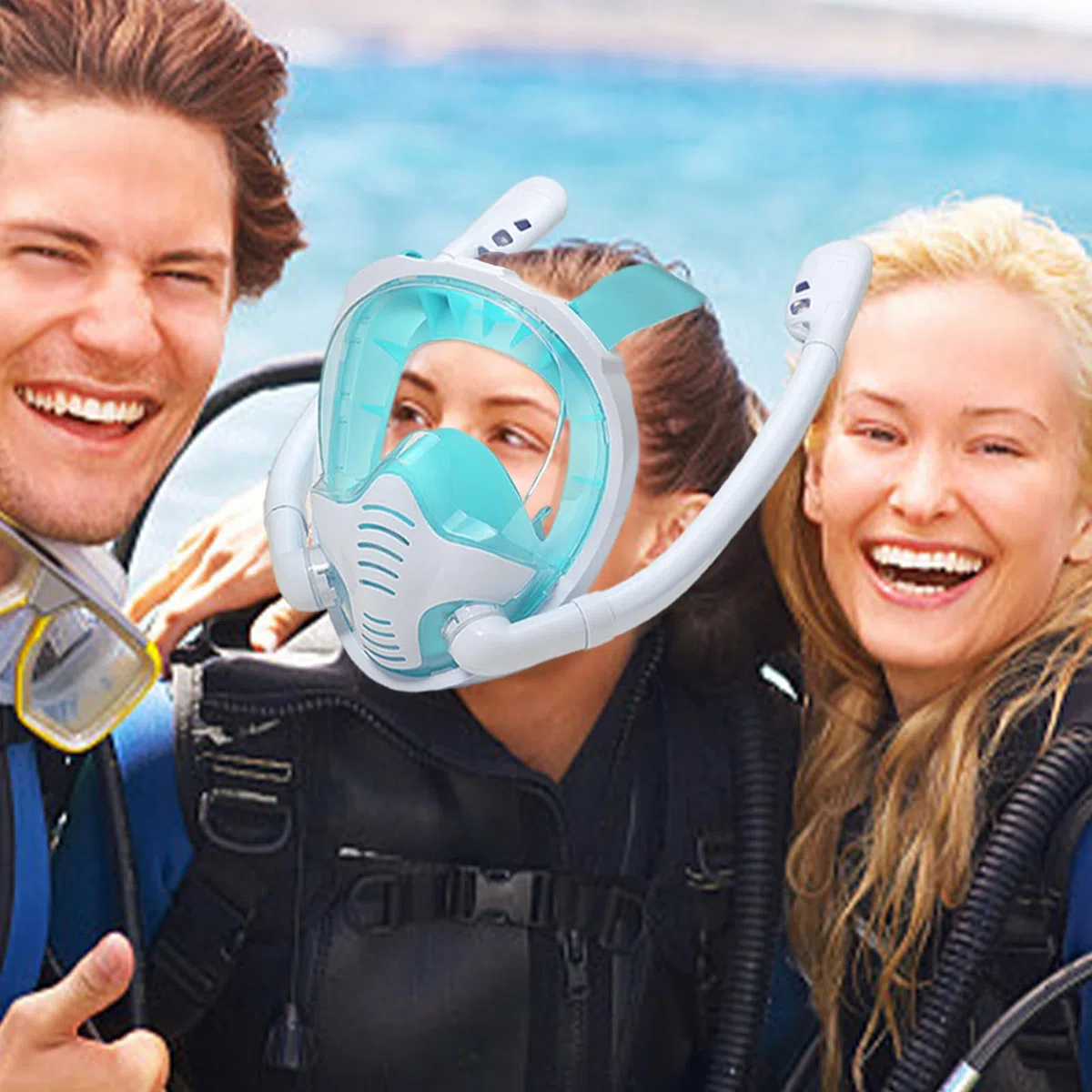 Maschera subacquea integrale per adulti con snorkeling tre tesori in silicone maschera completa con boccaglio maschera subacquea occhiali da immersione, maschera subacquea con copertura per naso