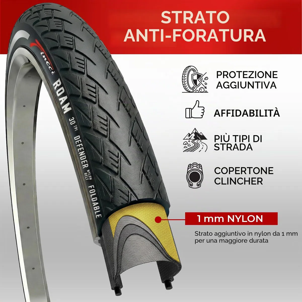 Fincci Copertone Bici 700x35c 37-622 Pieghevole con Protezione Riflettente | Copertone 37-622 con Carcassa 30TPI e Protezione Anti-Foratura Lv3 per Pneumatici Bici 28 700 x 35c a 50-80 PSI - Set da 2