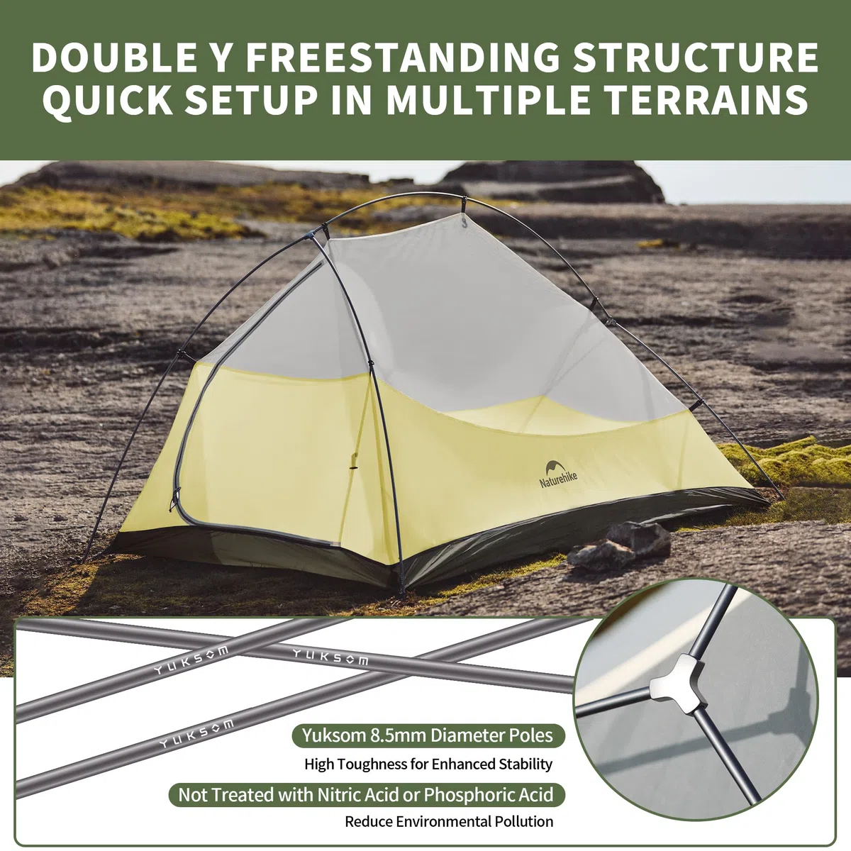 Naturehike Cloud Up Pro - Tenda da campeggio leggera per 2 persone, facile da montare, antivento e impermeabile, per attività all'aperto, viaggi, trekking (verde oliva/senza fluoro)